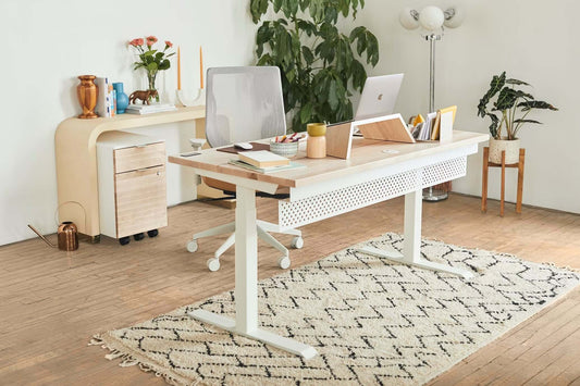 Japandi-style wooden laptop stands by Kansoki on a clean, well-lit desk, promoting calm, clarity, and ergonomic support.