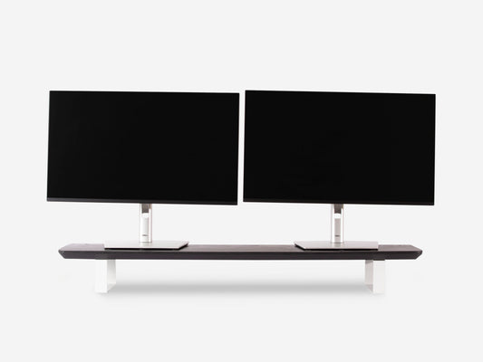 Black Ash I White Metal I 100 cm I Front shot of monitor stand in white background