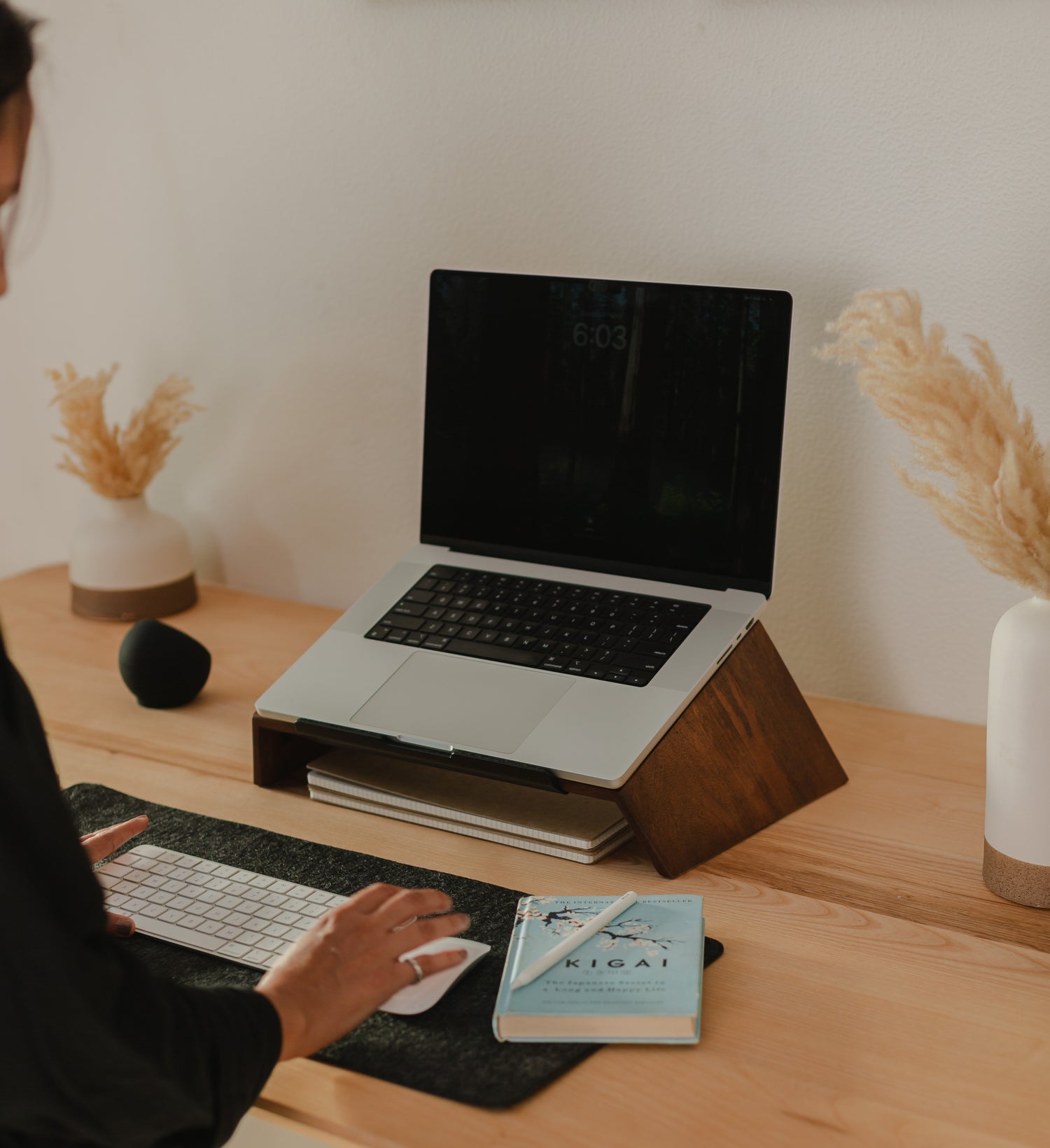 japandi laptop stand, laptop riser, wooden laptop stand,