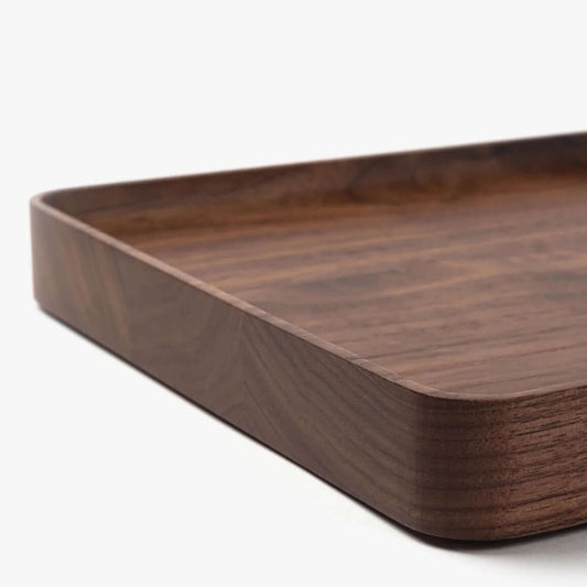 Wooden Organizer tray with a rich brown finish on a white background, catchall tray for desk, desk essentials, organizer tray for desk,