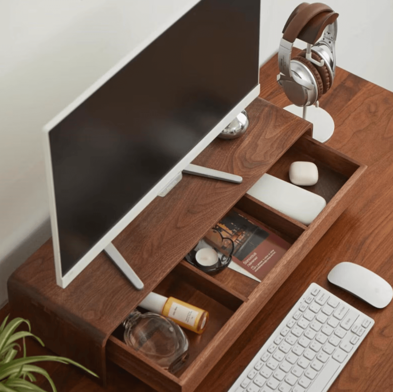Wooden monitor stand with compartments. Monitor stand for desk,