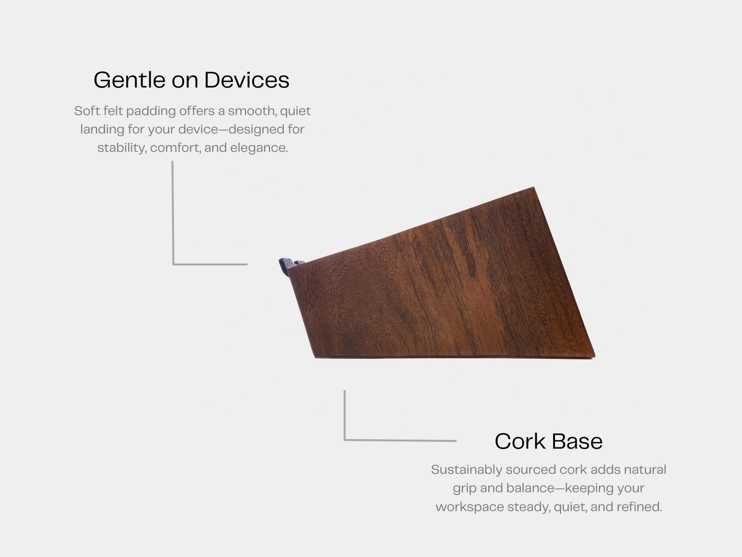 cork base of a japandi laptop stand, laptop riser, laptop stand,